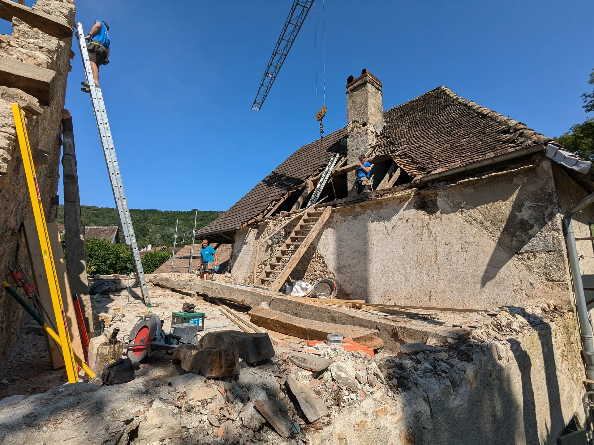 Chantier de démolition de la charpente
